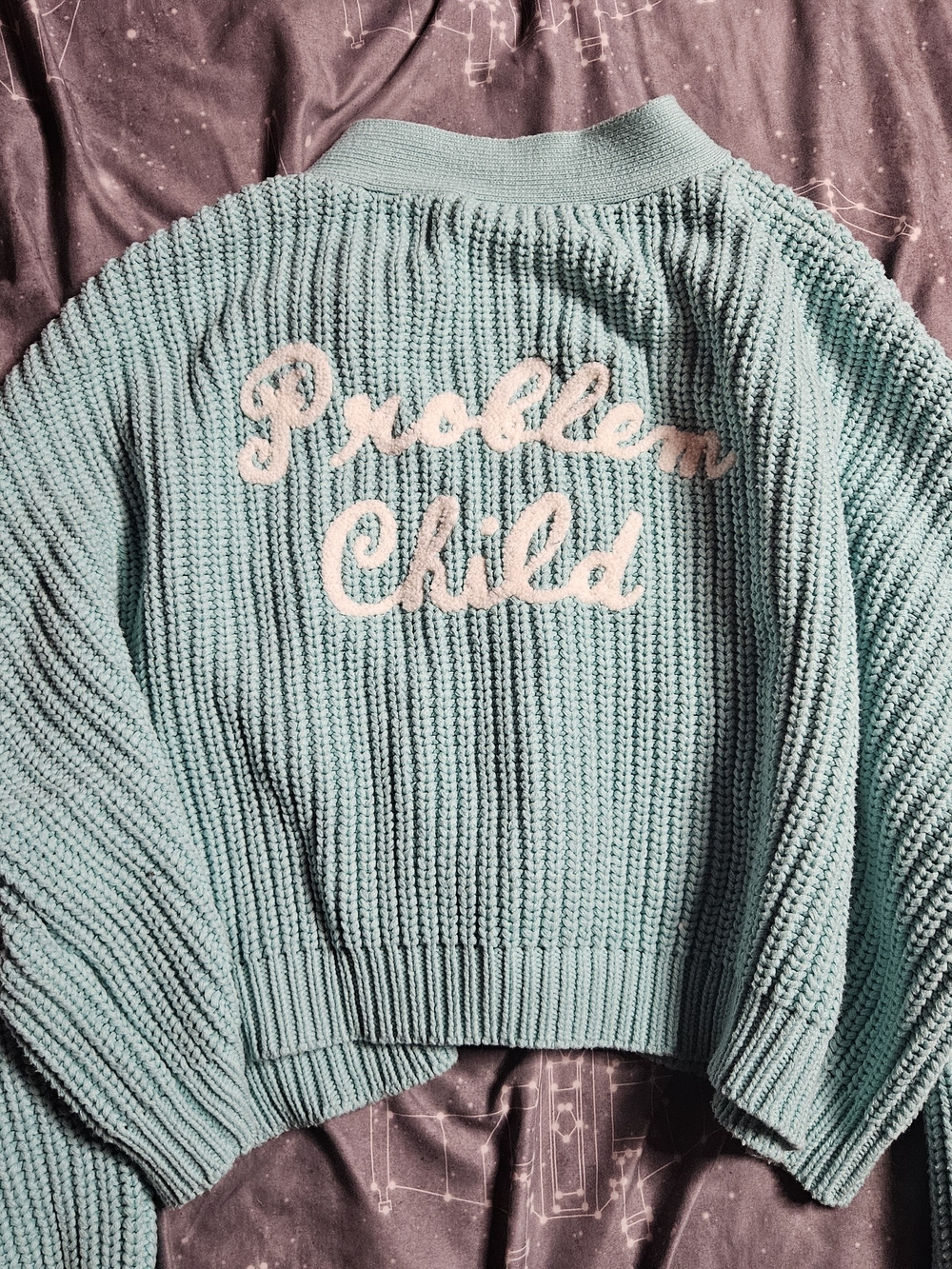 Lazy Oaf Mint Green 'Problem Child' Embroidered Knit Cardigan